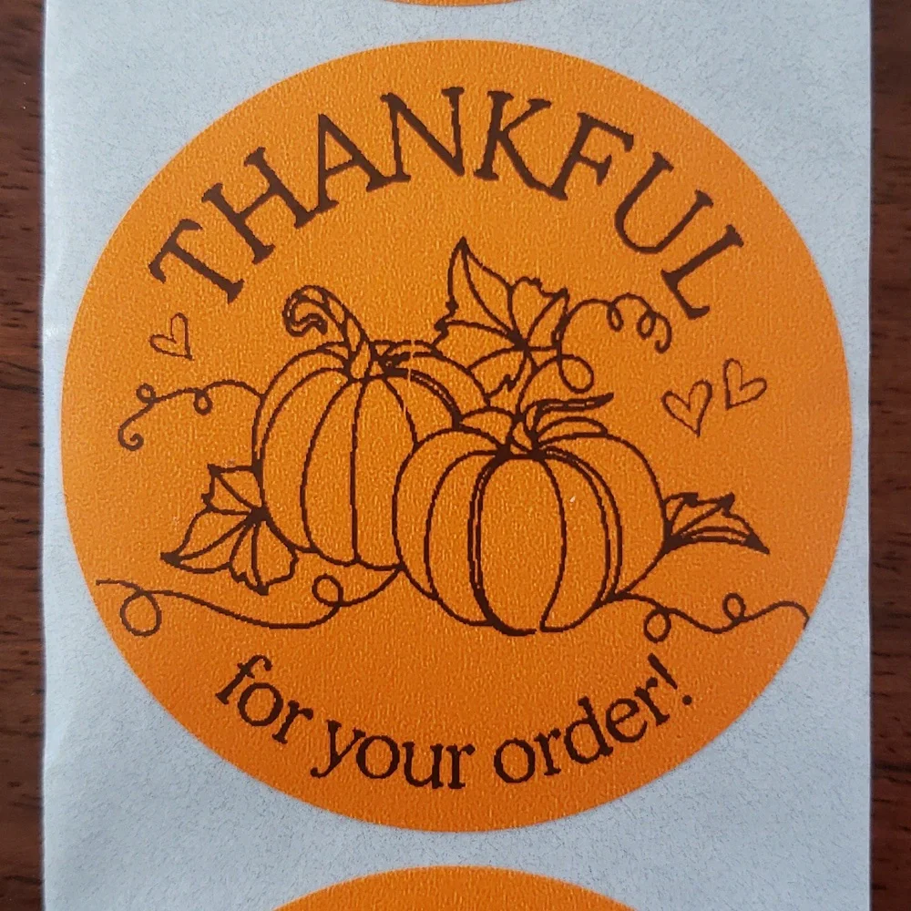 3/$15 THANK YOU STICKERS ORANGE BROWN LARGE TWO INCH FALL THEME